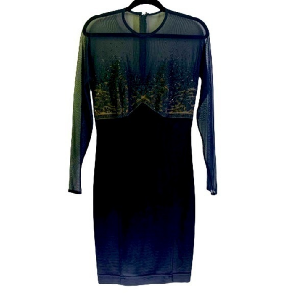TASHASHI SHOJI Vintage Sheer Black Beaded‎ Embellished Formal Shift Dress